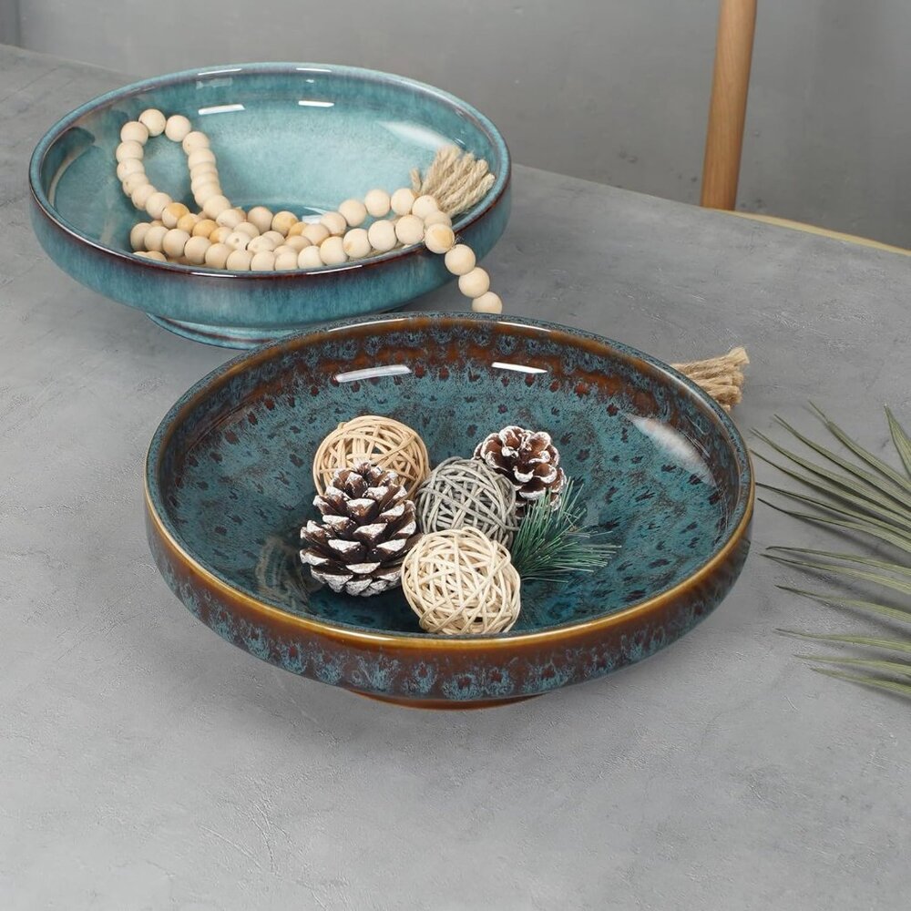 New Ceramic Fruit Bowl 10.2 Inch Decorative Pedestal Bowl for Kitchen Counter - Picture 8 of 8